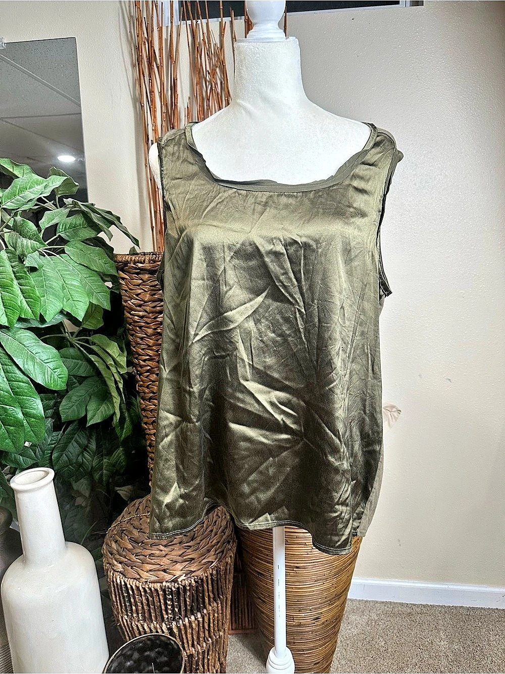 Elie Tahari Silk Tank Top in Green Size XL